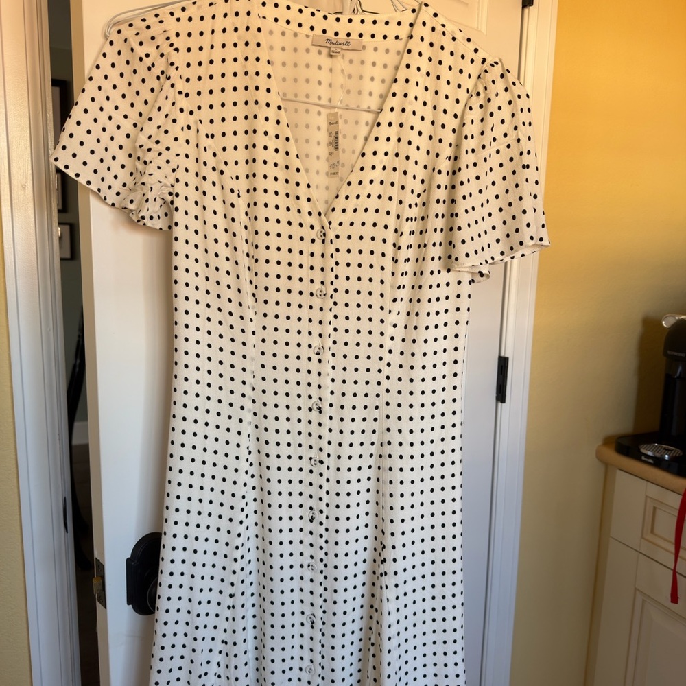 Madewell White and Black Polka Dot Button-Front Midi Dress